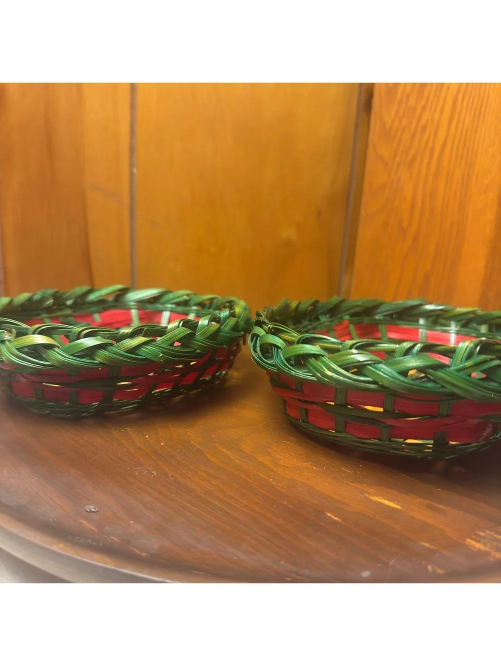 Vintage Christmas Nesting Baskets Set Red Green Yellow Woven Holiday Decor